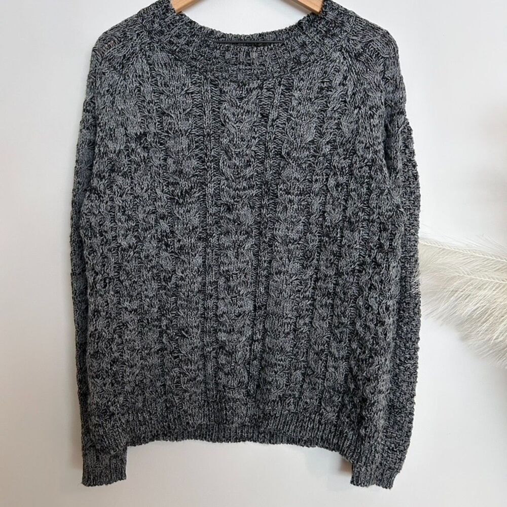 John + Jenn Black and Gray Marled Cable Knit Sweater